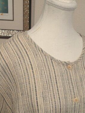 Flax Linen Top Button Short Sleeve Large Lagenlook Coastal Grandma Relaxed Fit
